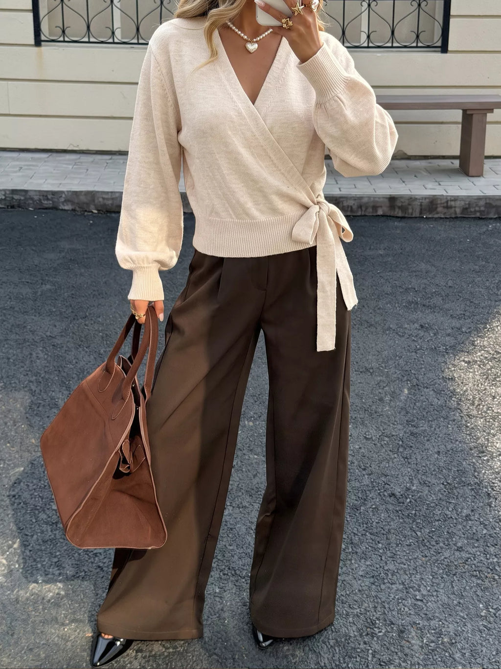 Tied surplice long sleeve sweater — additional view 6