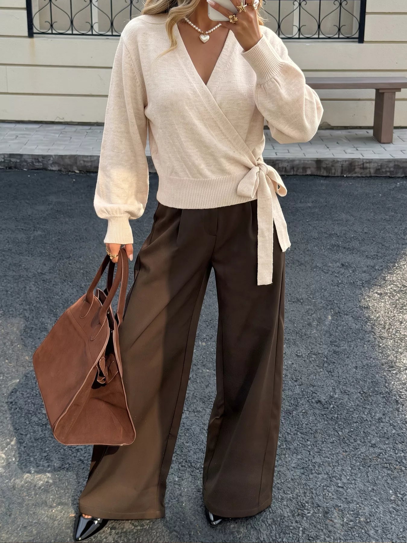 Tied surplice long sleeve sweater — additional view 6