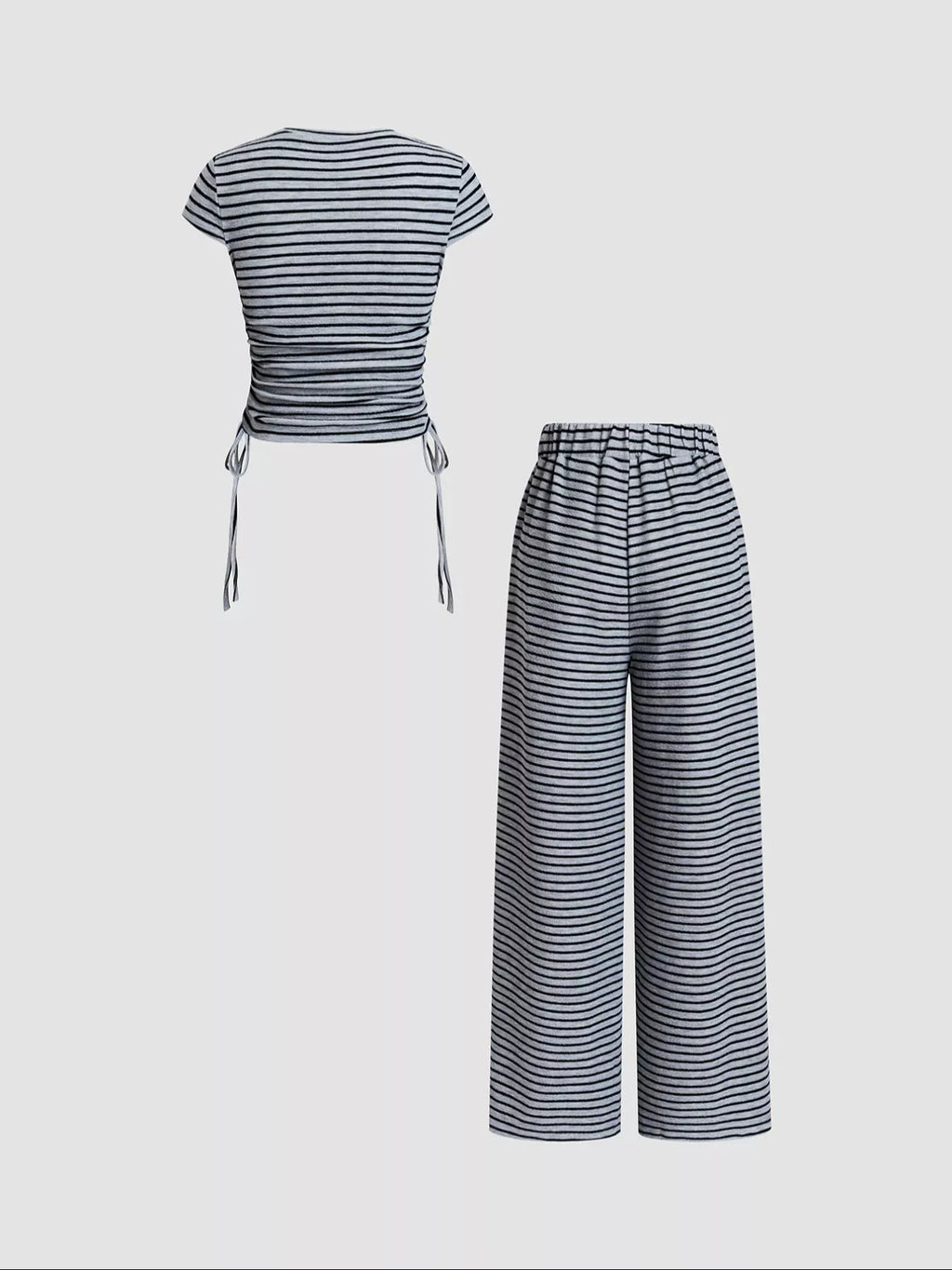 Striped Crop Top and Wide Leg Pants Set view 11