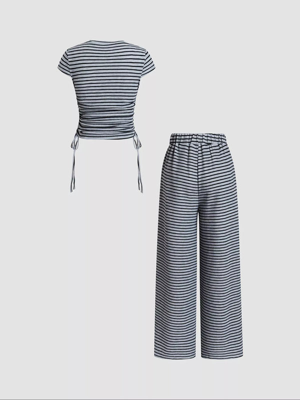 Striped Crop Top and Wide Leg Pants Set view 11