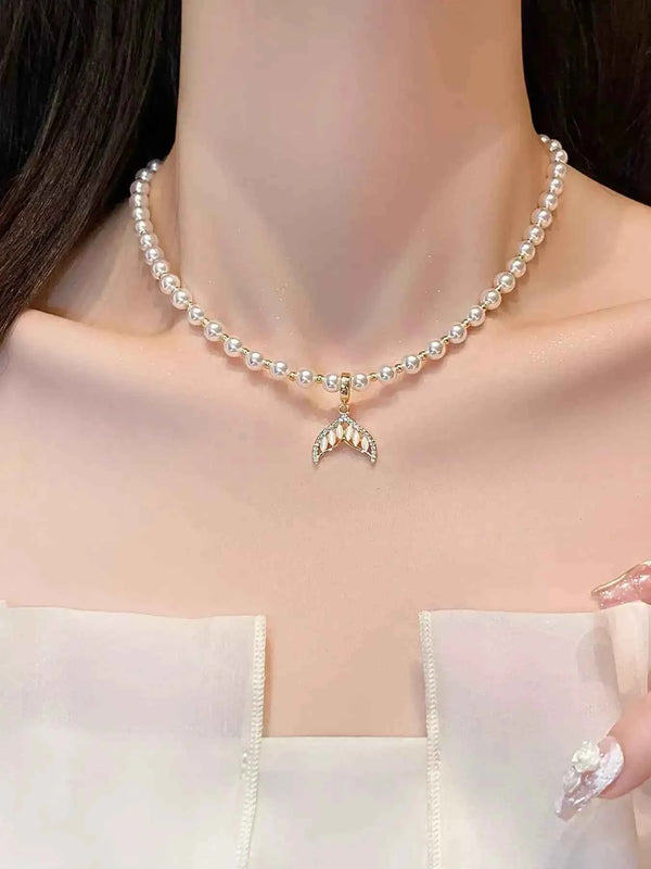 Mermaid tail pendant necklace with pearl and zircon — additional view 3