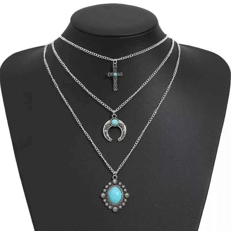Artificial turquoise three-layered necklace — additional view 4