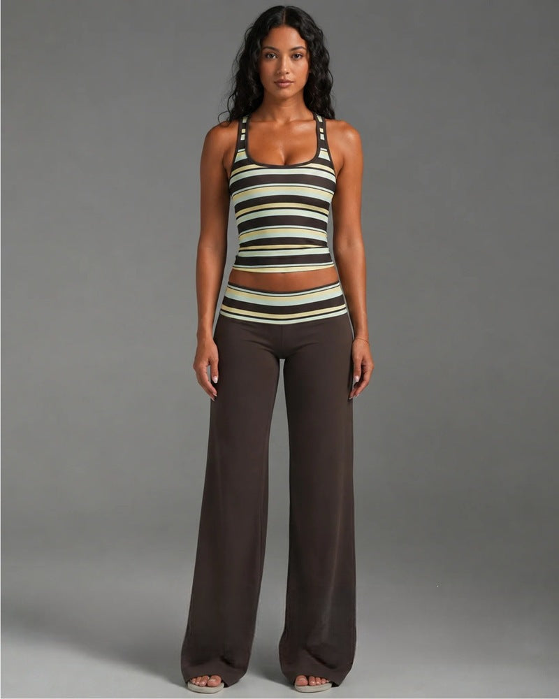 Sleeveless Striped Top and Loose Pants Set