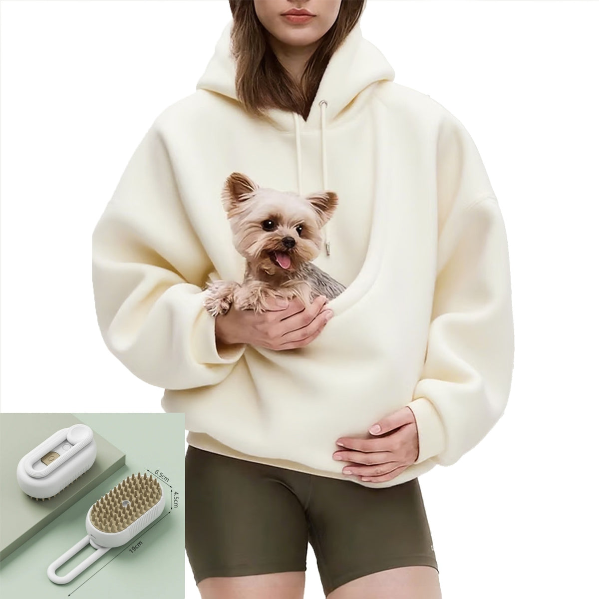 Unisex Hoodie with Large Front Pouch Pocket-Splashis, Milky White, view 2