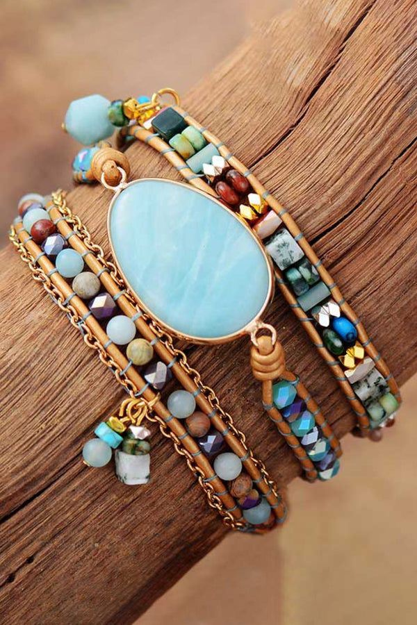 Triple layer natural stone beaded bracelet — additional view 5