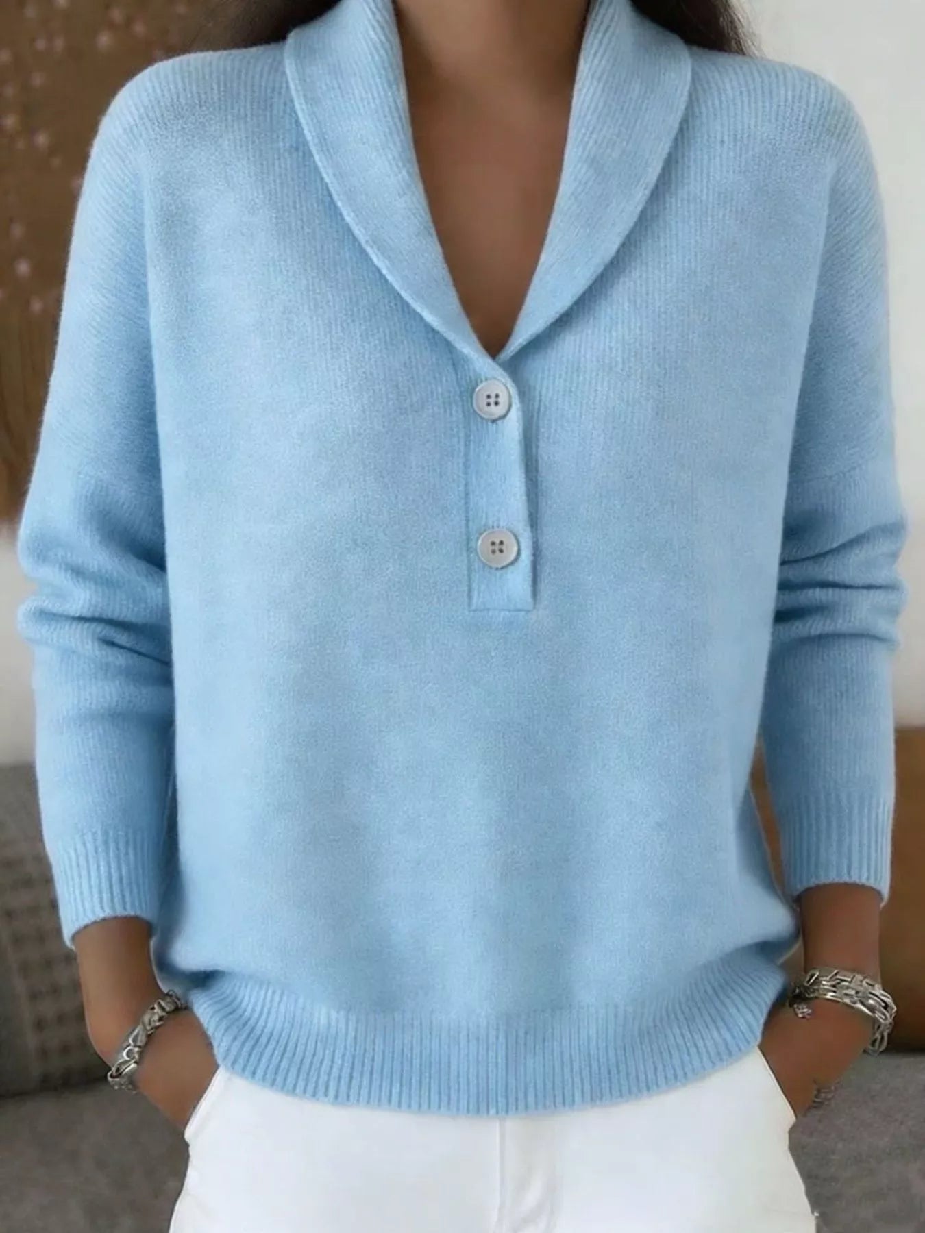 Full Size Button Detail Long Sleeve Sweater, product view 10