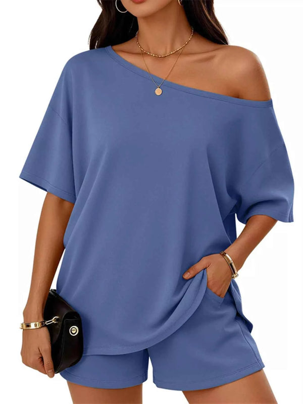 Plus size lounge set with boat neck tee and shorts — additional view 11