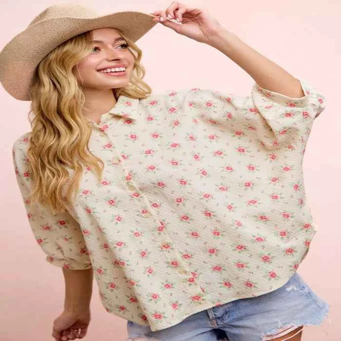 Flower print dolman blouse — primary view