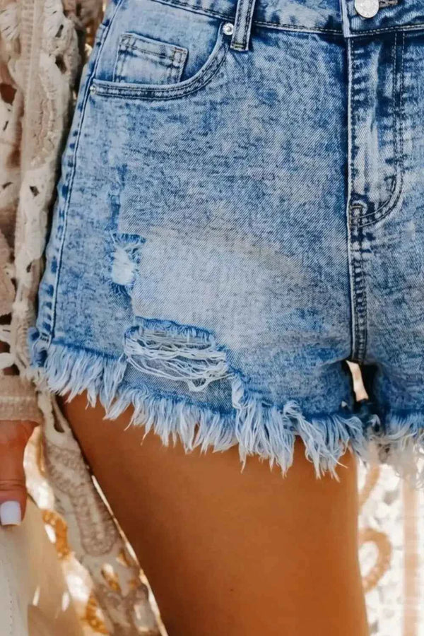 Distressed denim shorts — additional view 3