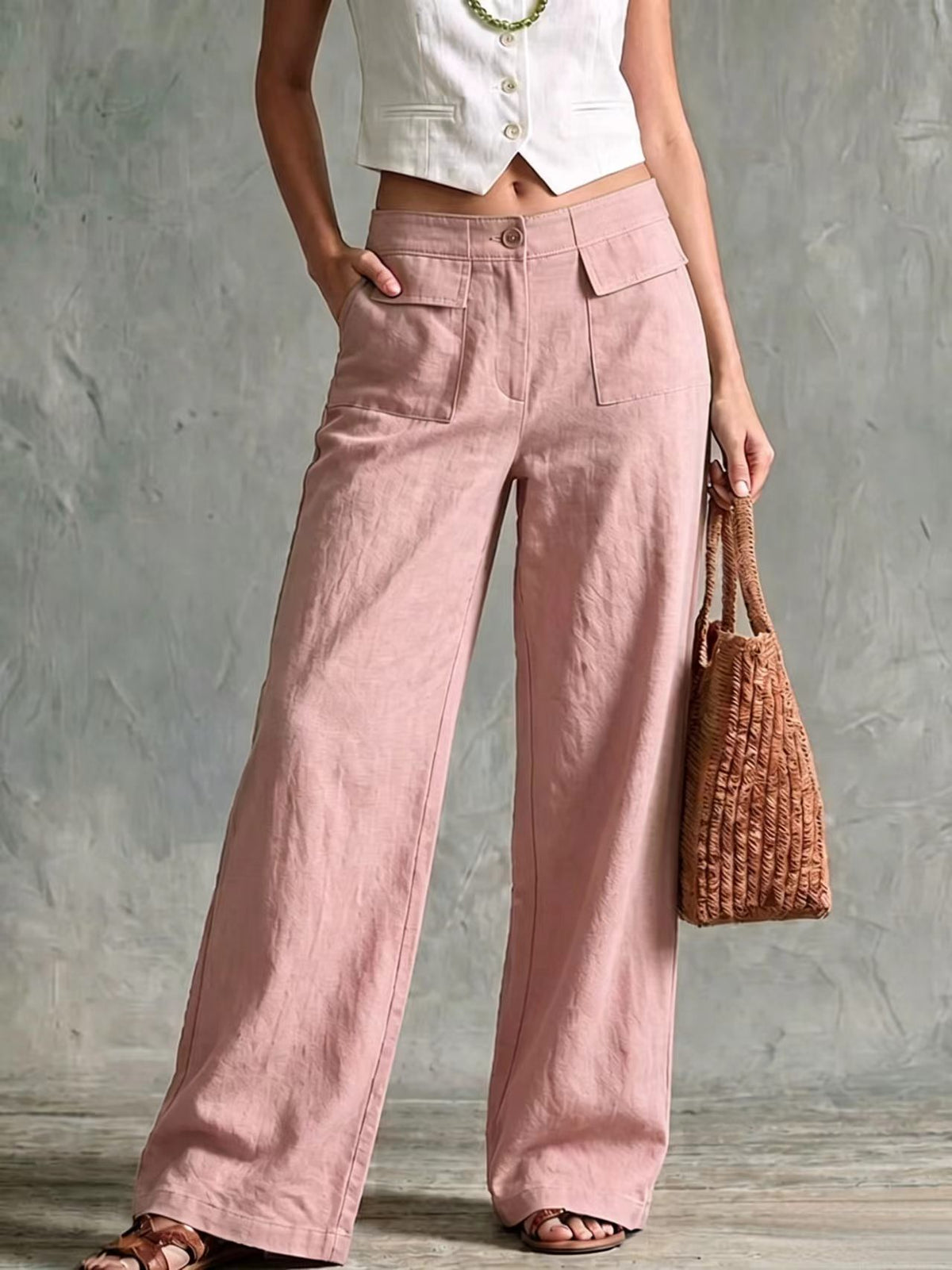 Solid-color elastic-waist casual pants product image