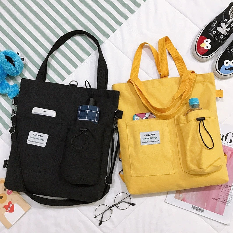 Canvas Backpack Tote Bag for Women – Preppy Student Shoulder Bag, product view 7
