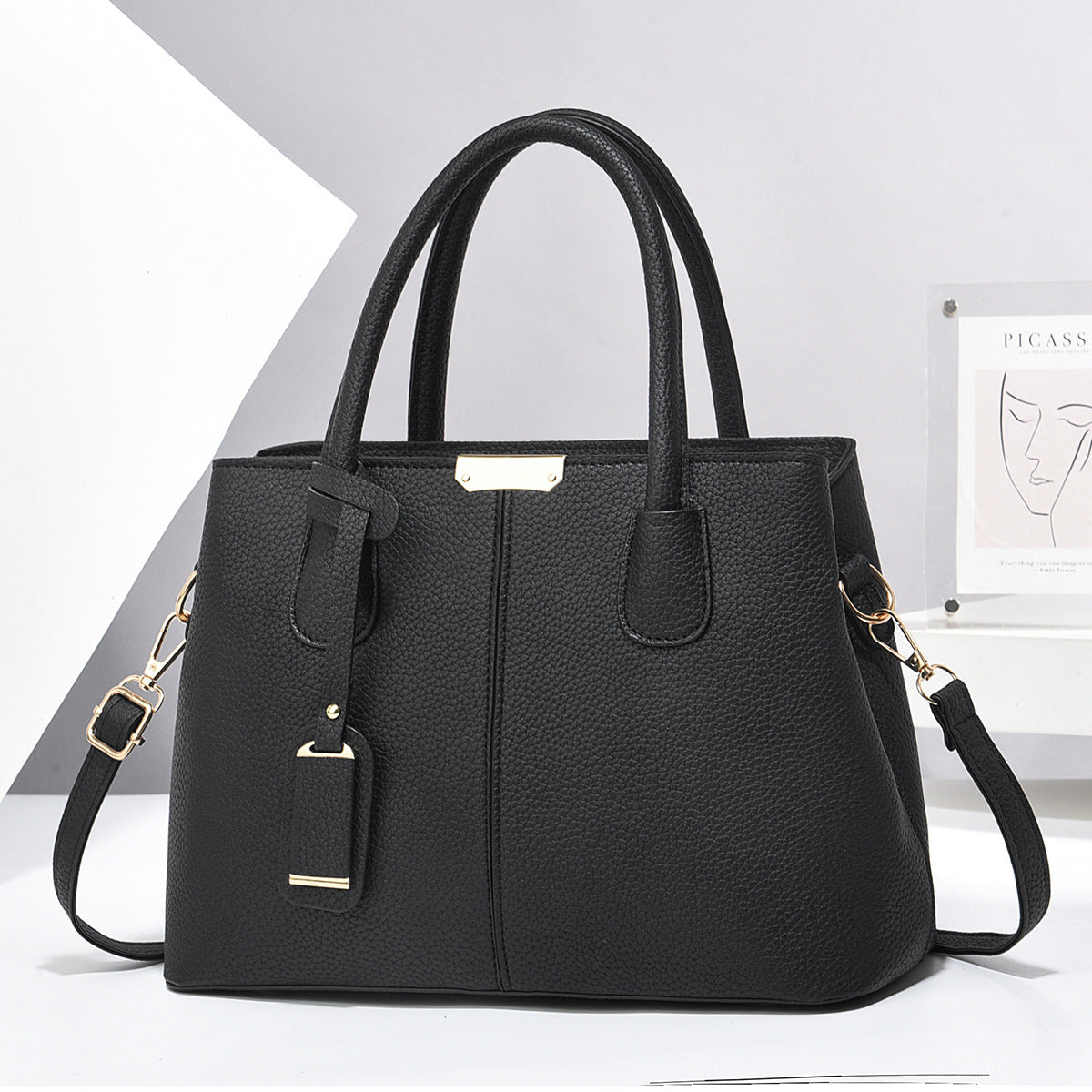 Women's PU Leather Square Tote Bag with Crossbody Strap, alternate product view