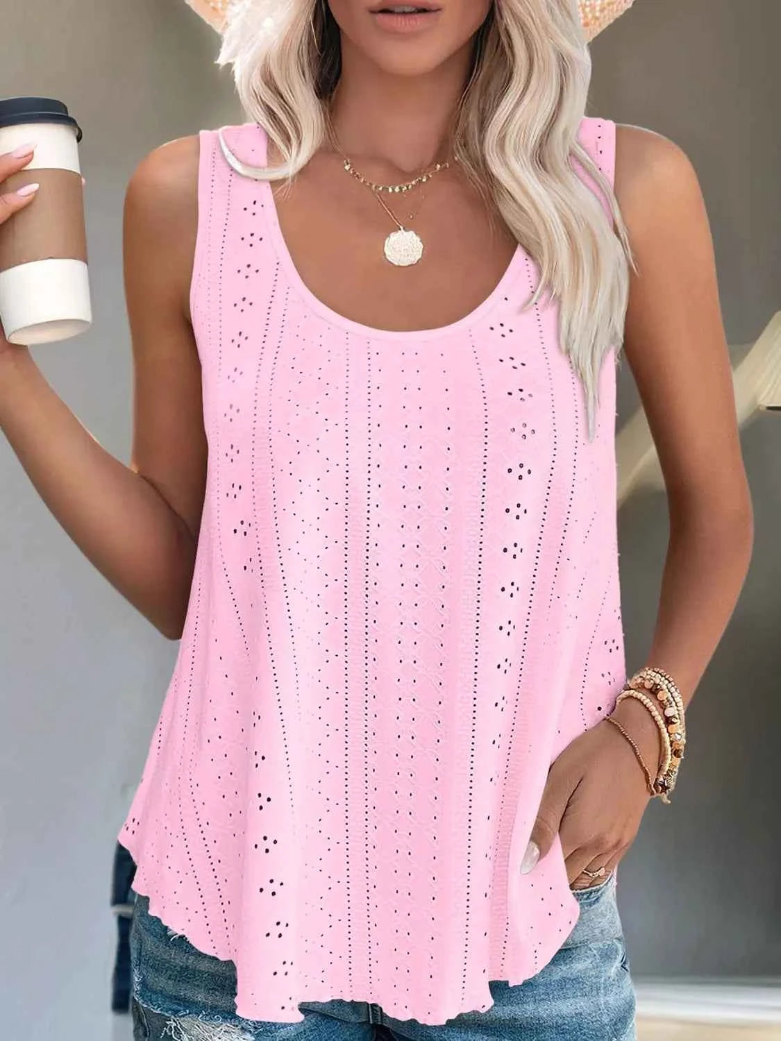 Eyelet scoop neck tank top — additional view 2