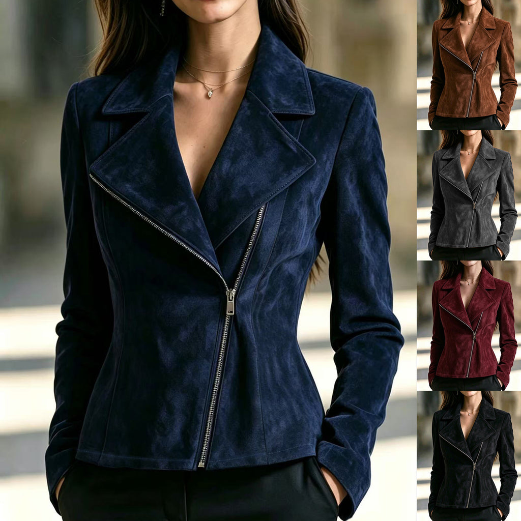 Asymmetric-zip short jacket for women
