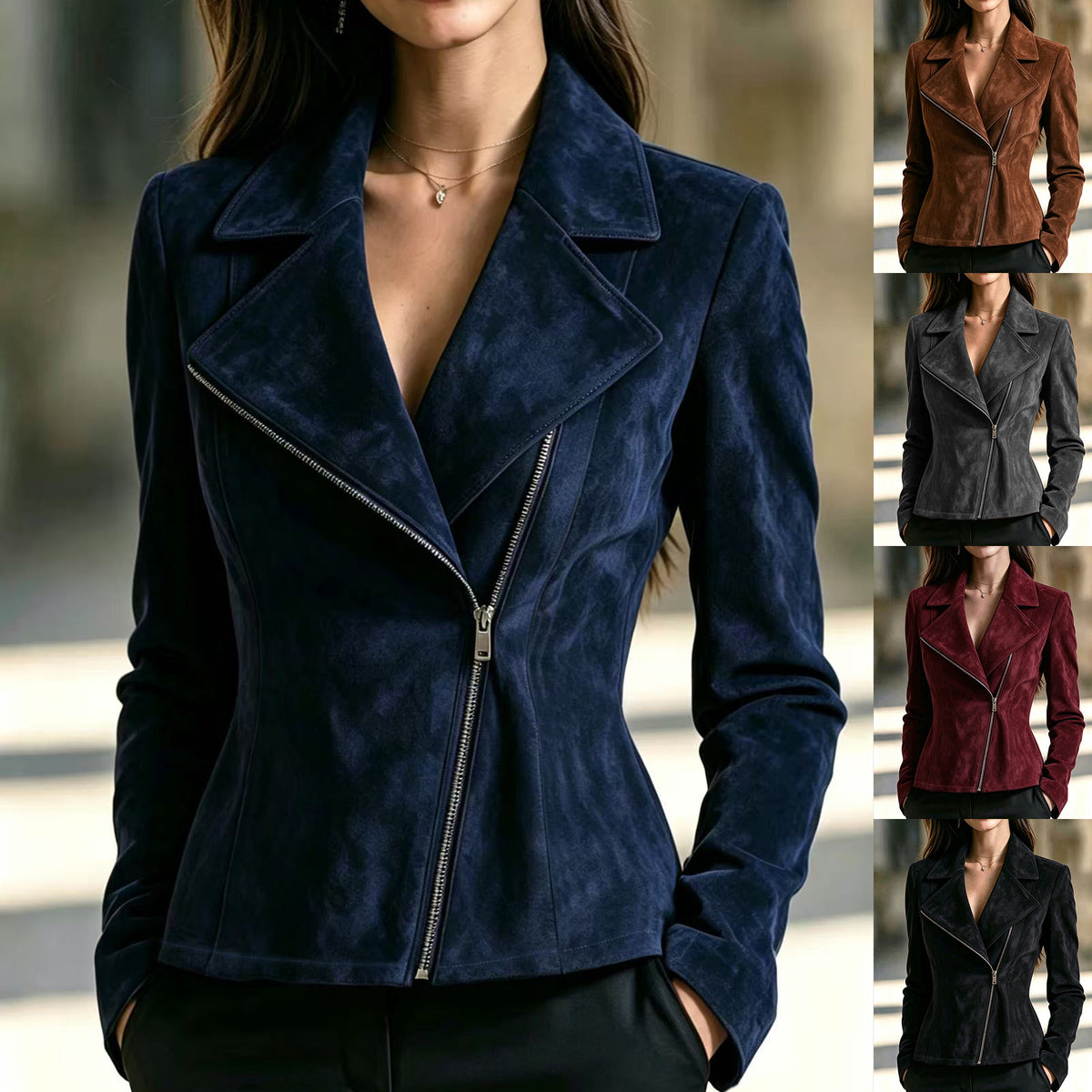 Asymmetric-zip short jacket for women