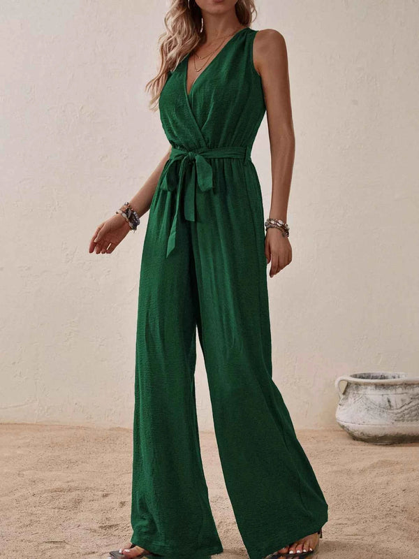 Sleeveless tie waist wide leg jumpsuit — additional view 8