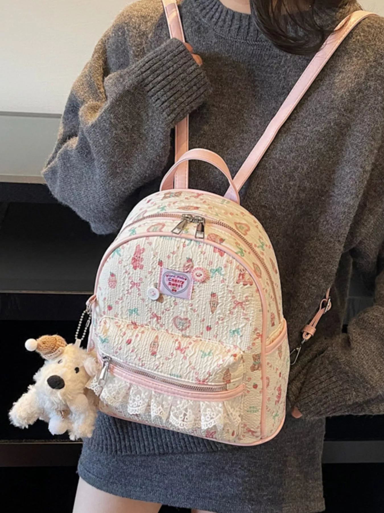 Mini Lace Detail PU Leather Backpack — product image 5