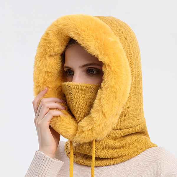 Women's Plush Hooded Hat with Scarf-Splashis, Turmeric