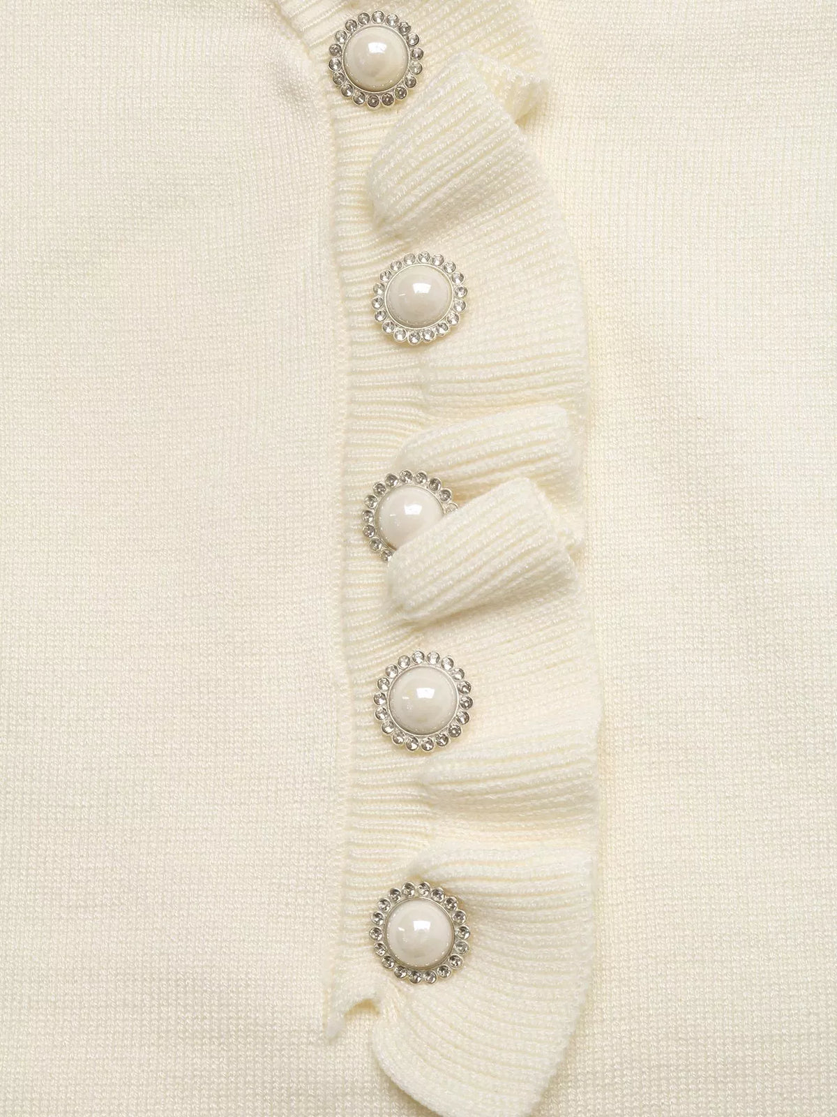 Ruffle Trim Pearl Button V-Neck Knit Top, product view 9