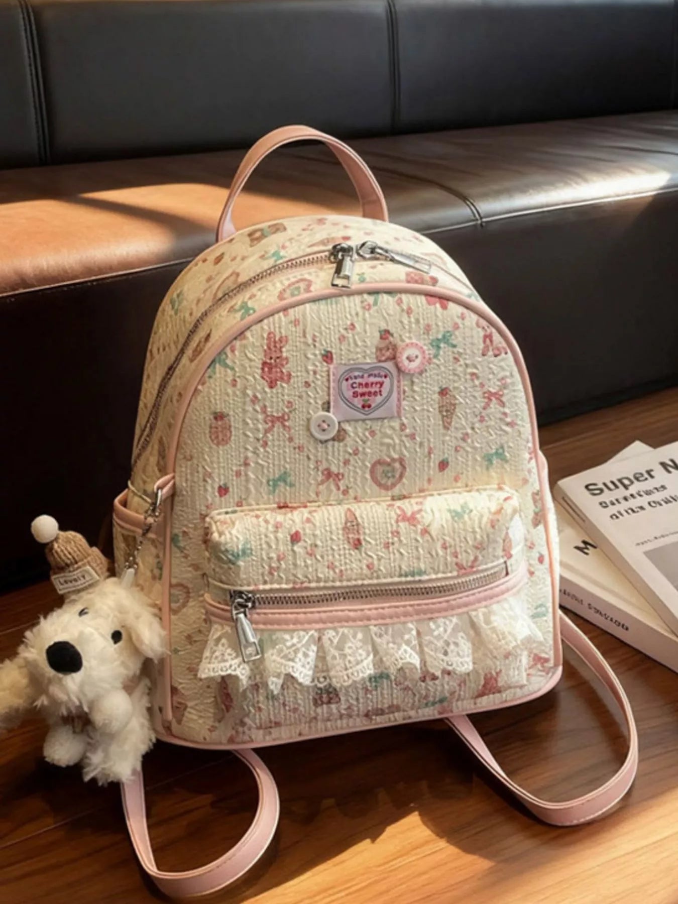 Mini Lace Detail PU Leather Backpack — main product image