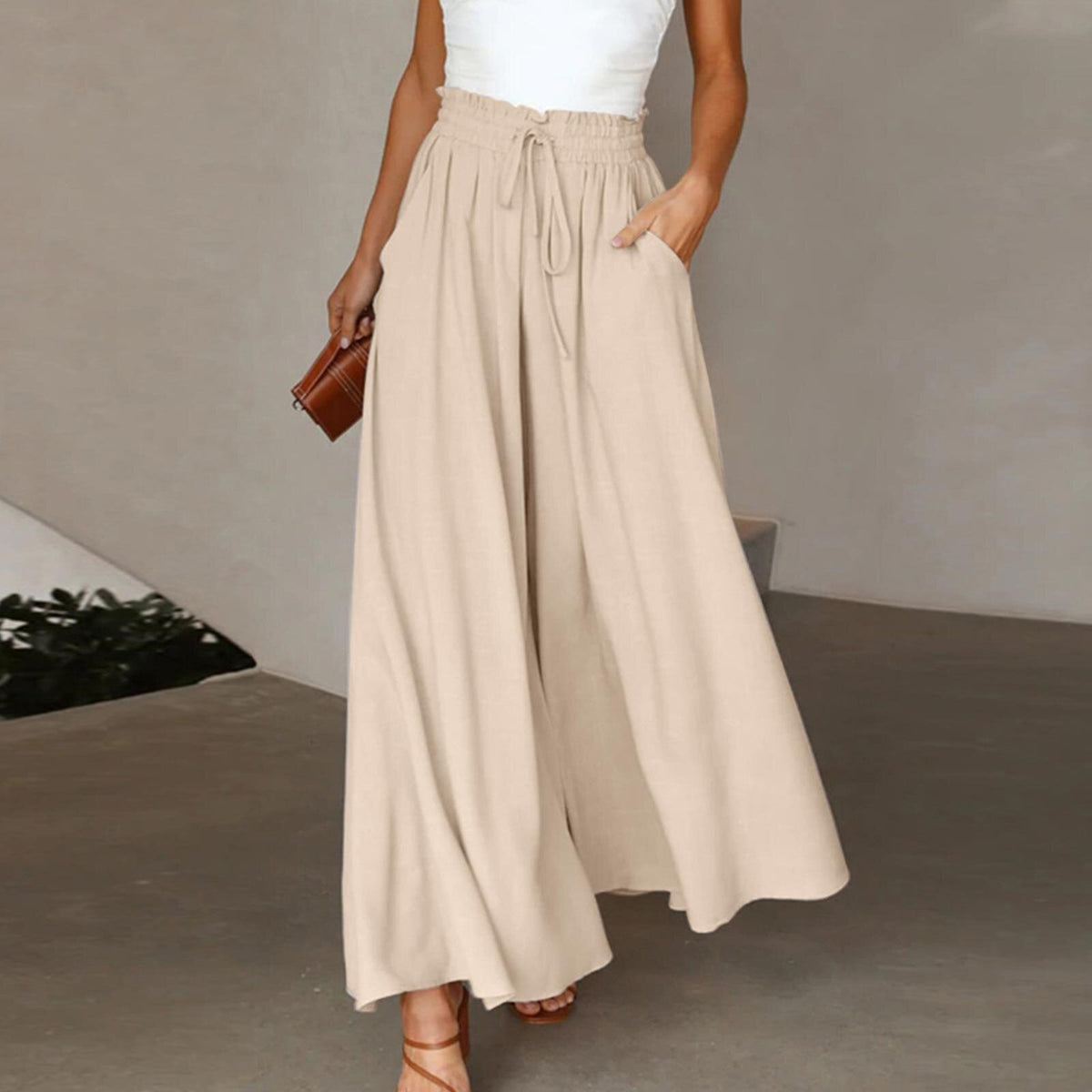 High-waisted wide-leg dress pants product image