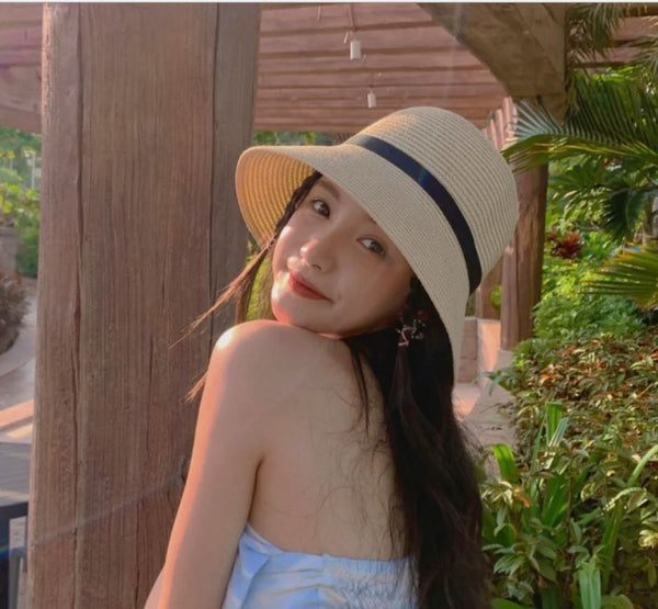Women's Foldable Straw Sun Hat with Bow-Splashis, alternate view 5