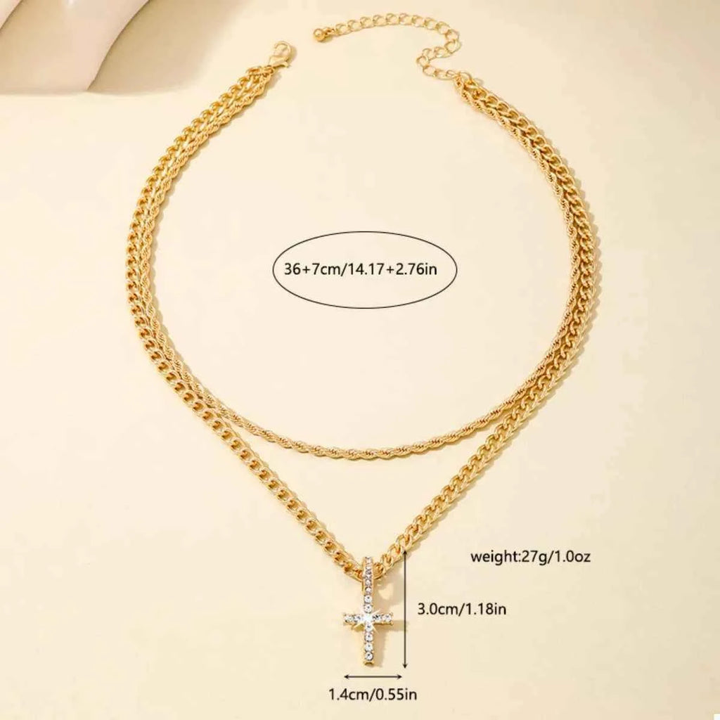 Layered gold chain cross pendant necklace — additional view 6