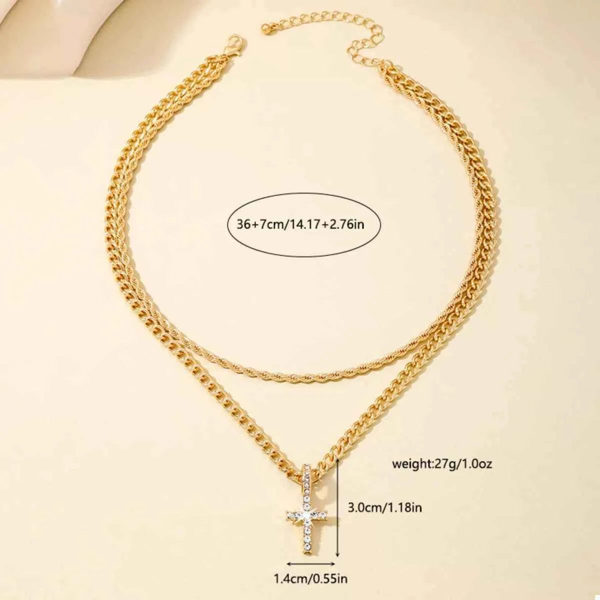 Layered gold chain cross pendant necklace — additional view 6