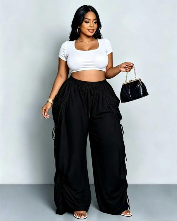 Retro pleated drawstring wide-leg pants product image