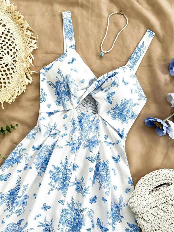 Floral print twist front cutout romper — additional view 4
