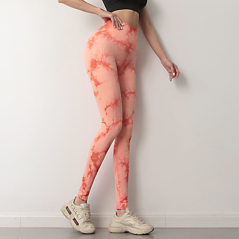 Tie Dye Seamless Yoga Leggings for Women - Contoured Workout Leggings, angled product view