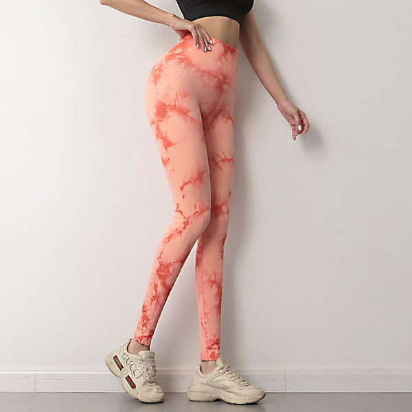 Tie Dye Seamless Yoga Leggings for Women - Contoured Workout Leggings, angled product view