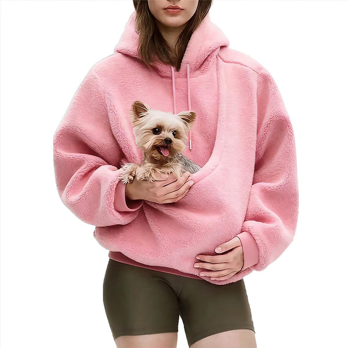 Pink unisex hoodie with large front pouch pocket for women