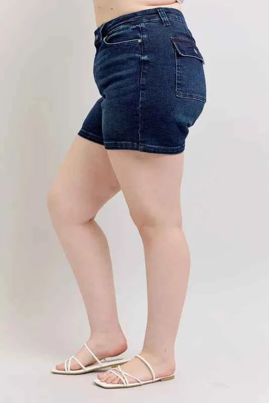 High Rise Back Flap Pocket Denim Shorts-Denim Shorts-Splashis-Splashis