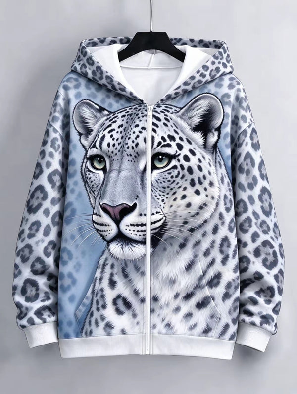 Women's Animal Print Zip Up Hoodie-Splashis, alternate view 2