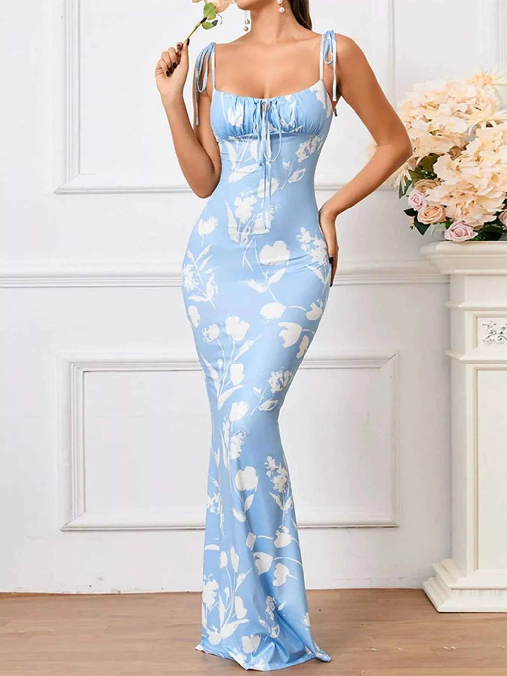 Adjustable Tie Strap Bodycon Dress-Dresses-Splashis-Color:Light Blue-Size:2XL-Splashis