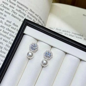 Silver zircon pearl drop earrings