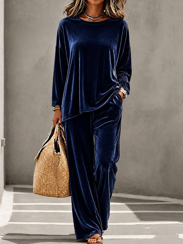 Navy Blue round neck top and pants set for women