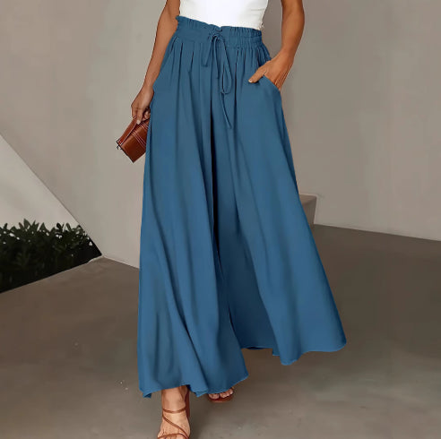 High-waisted wide-leg dress pants in blue, product image