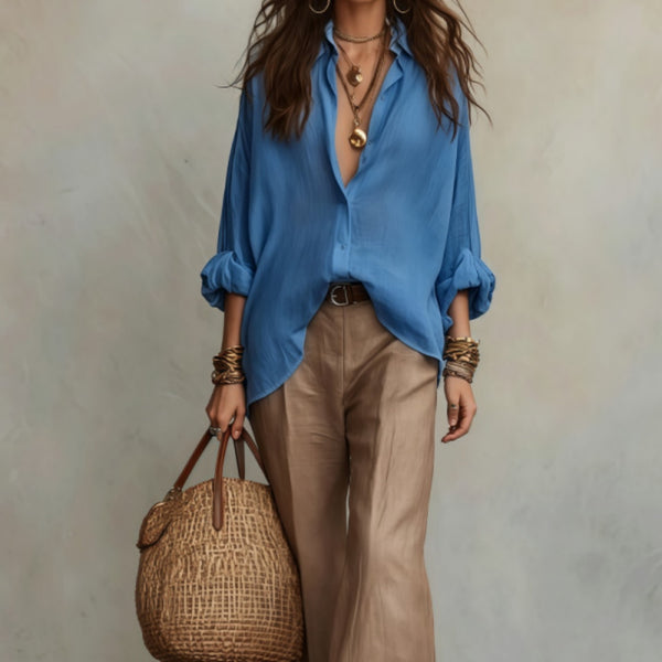 Main product photo of Linen Shirt and Wide Leg Pants Set, Women’s Clothing Set, linen shirt and wide leg pants set, everyday style