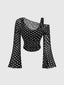Product detail photo of Mesh Neck Pleated Long Sleeve Top, Blouse, mesh neck pleated long sleeve top, everyday style