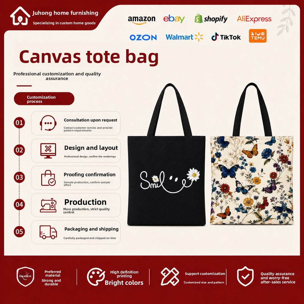 Canvas tote bag hand carry handle detail