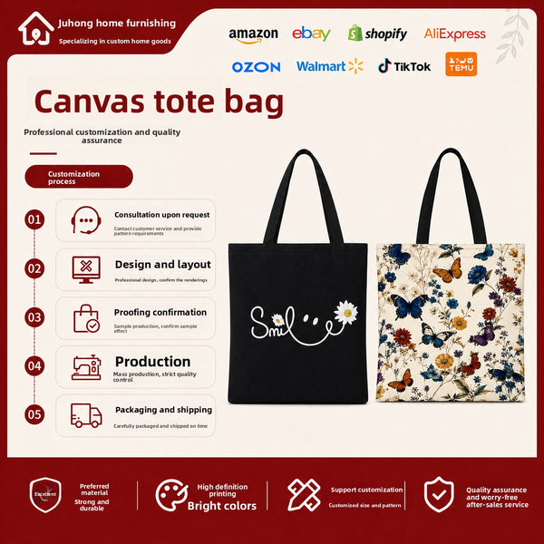 Canvas tote bag hand carry handle detail