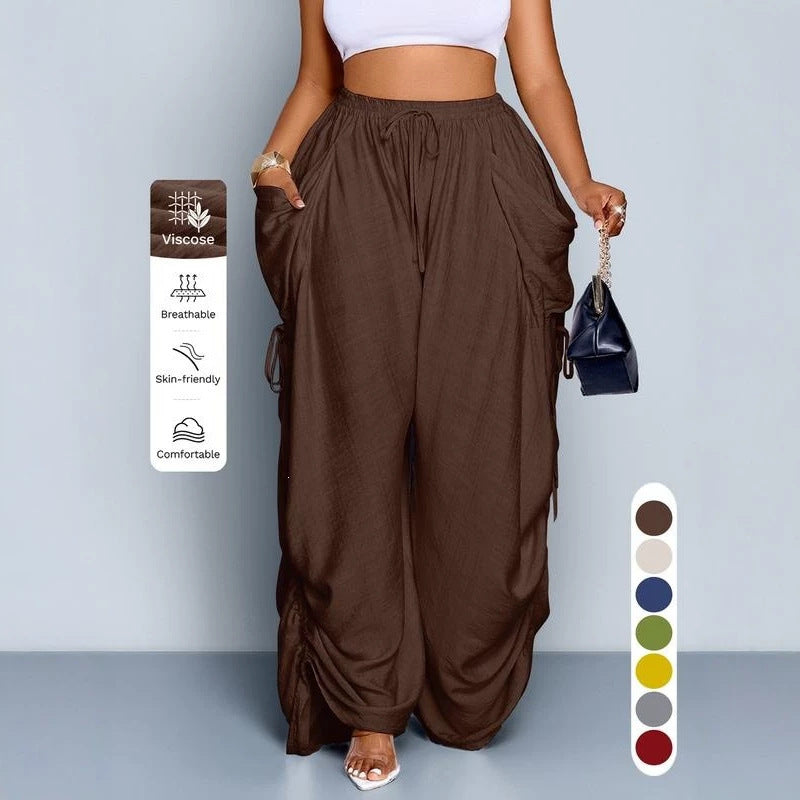 Retro pleated drawstring wide-leg pants, product image