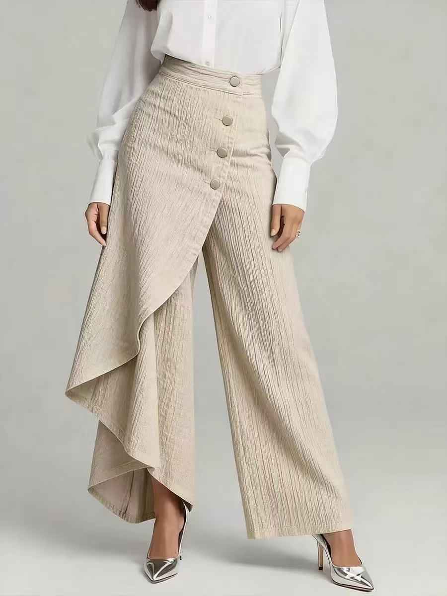 Stylish Wide-Leg Casual Pants-Jeans-Splashis-Color:Wrinkled apricot color-Size:XL-Splashis