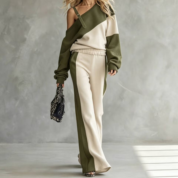 Color-Block Sweatshirt & Wide-Leg Pants Set — product image 15