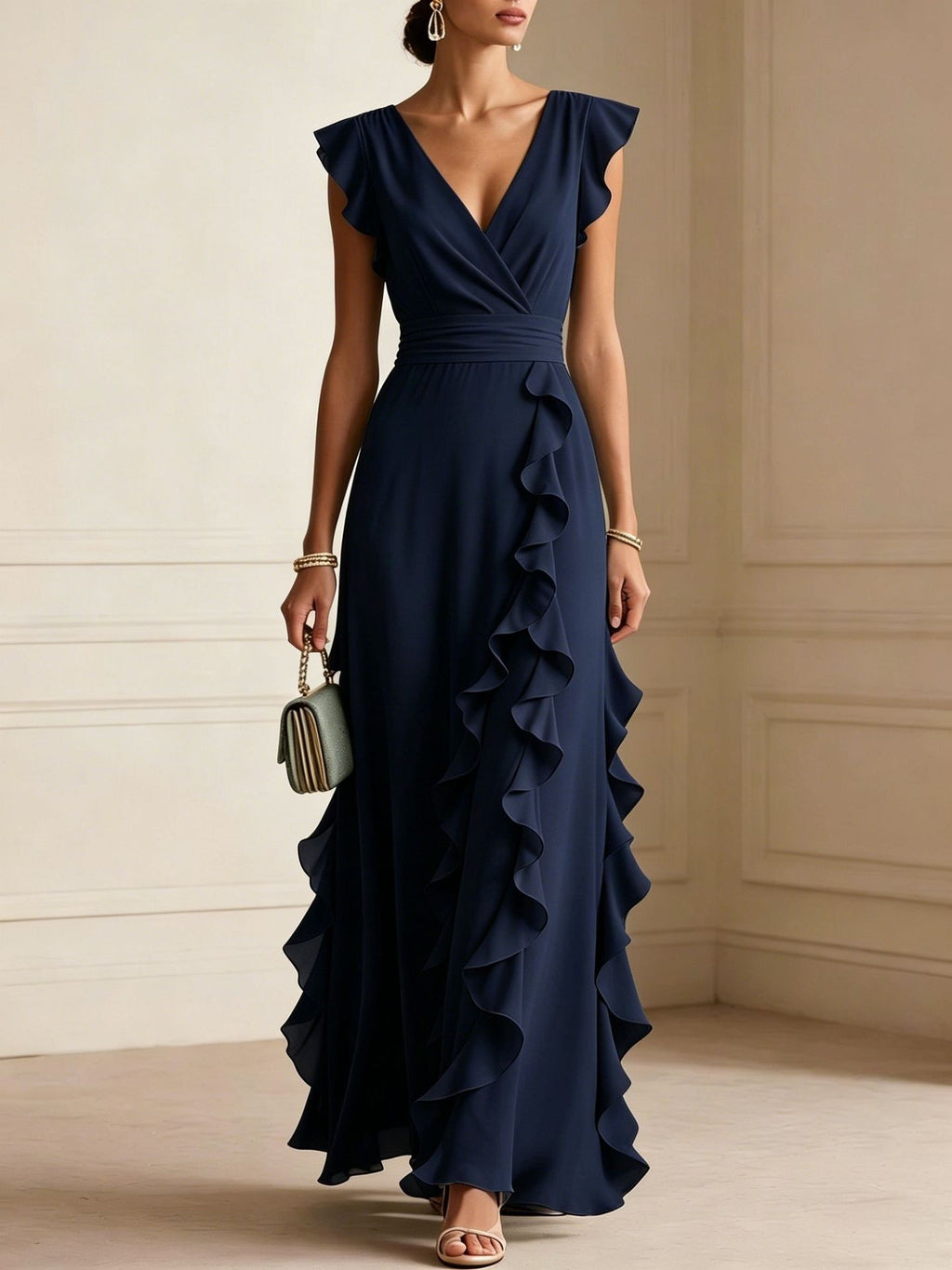 Ruffle sleeveless V-neck maxi dress view 8