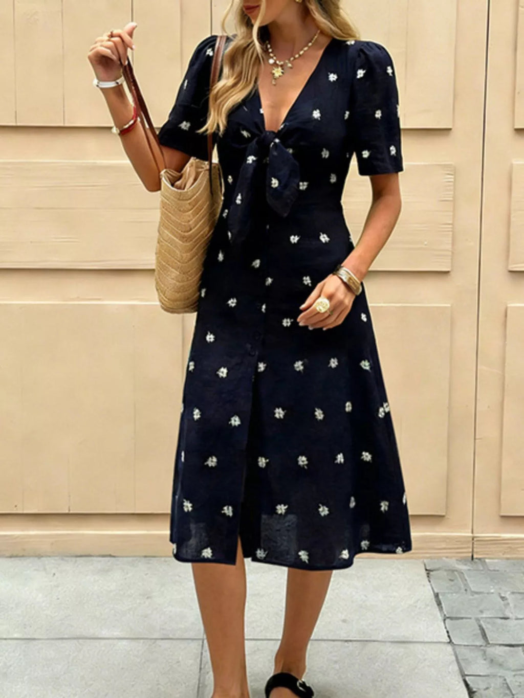 Daisy Print Tie-Front Midi Dress — additional view 3
