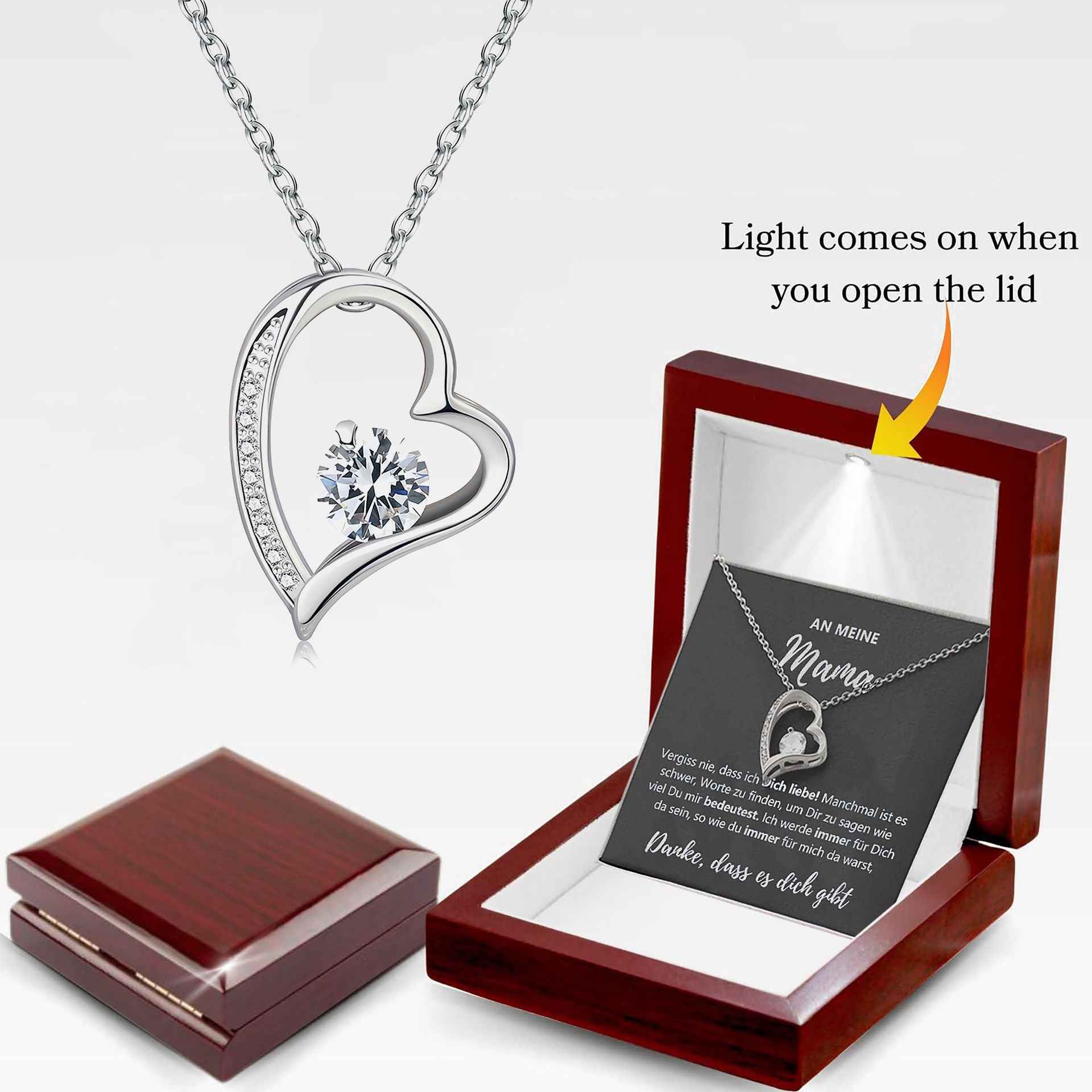 Heart Shape Zirconia Necklace-Necklaces-Splashis-Color:White Gold Stainless Steel+Wood Box-Splashis