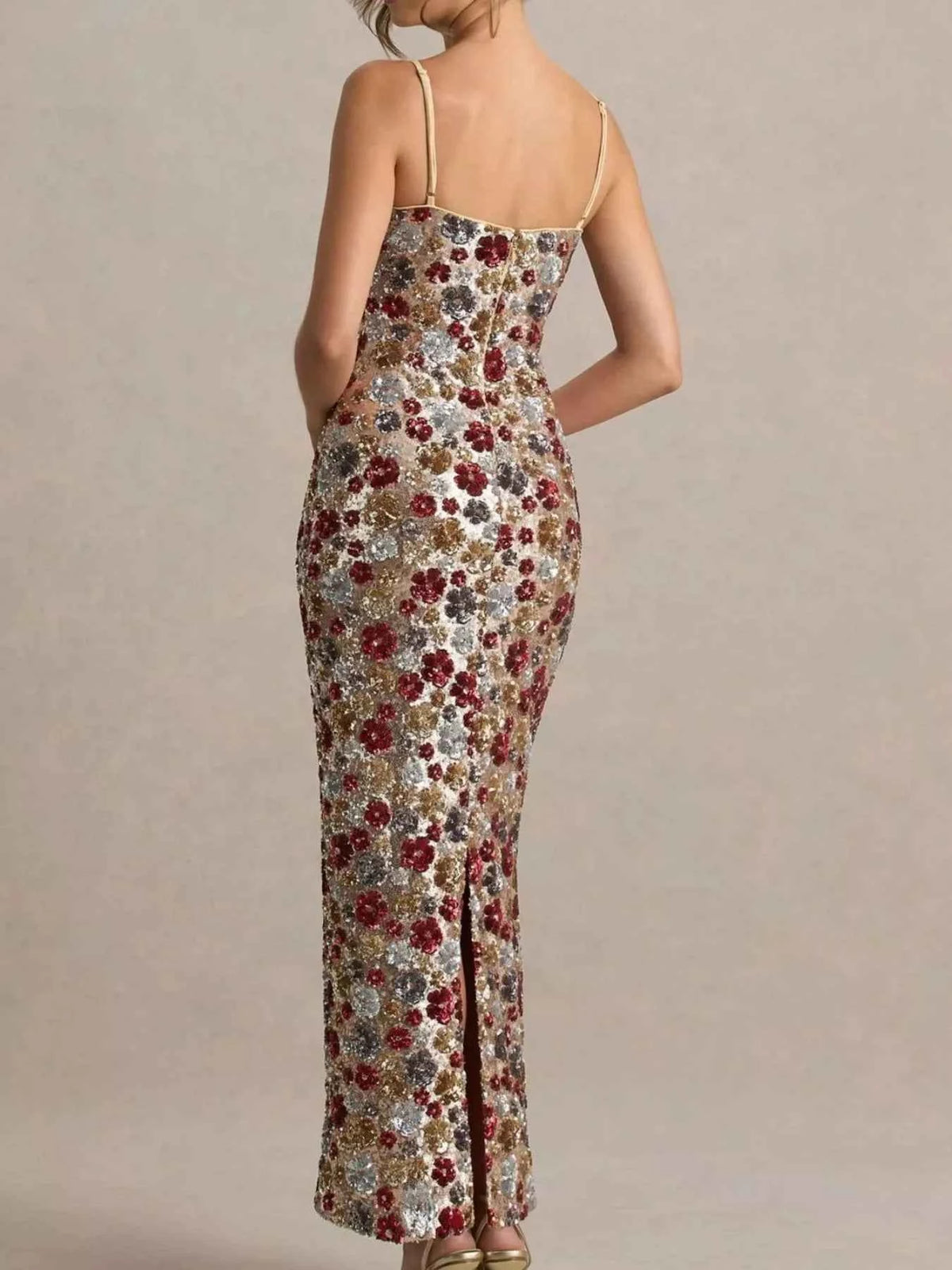 Stunning Floral Sequin Maxi Dress, angled product view